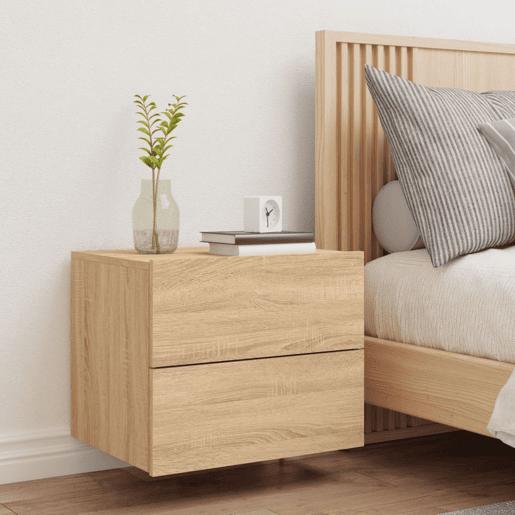 vidaXL Mesa de cabeceira de parede com luzes LED carvalho sonoma
