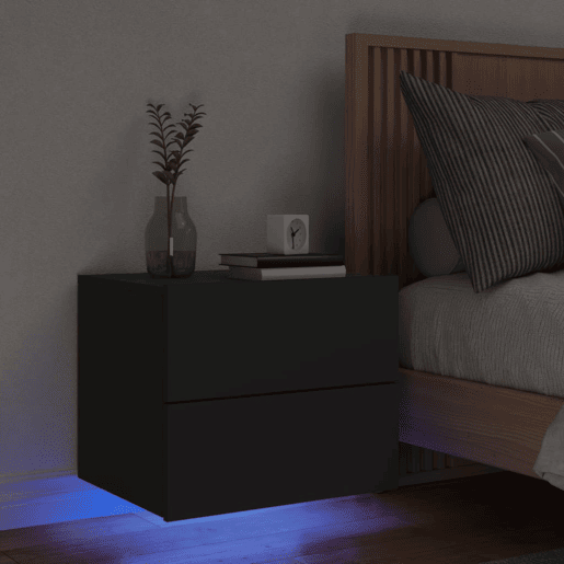 vidaXL Mesa de cabeceira de parede com luzes LED preto vidaXL Mesa de cabeceira de parede com luzes LED preto