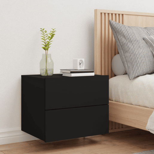 vidaXL Mesa de cabeceira de parede com luzes LED preto vidaXL Mesa de cabeceira de parede com luzes LED preto