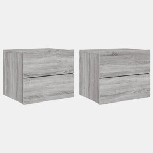 vidaXL Mesas de cabeceira de parede com luzes LED 2pcs cinzento sonoma