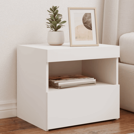 vidaXL Mesa de cabeceira com luzes LED 50x40x45 cm branco vidaXL Mesa de cabeceira com luzes LED 50x40x45 cm branco