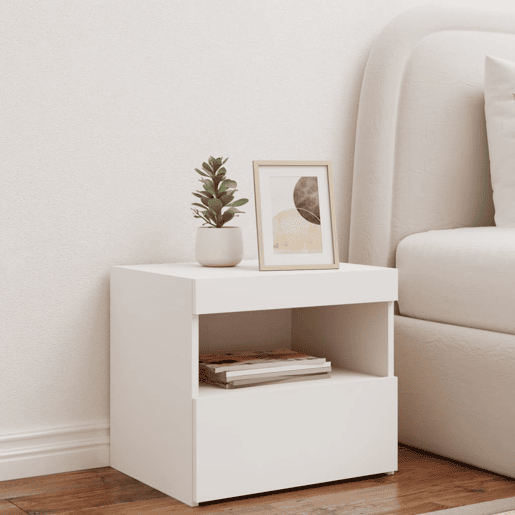 vidaXL Mesa de cabeceira com luzes LED 50x40x45 cm branco vidaXL Mesa de cabeceira com luzes LED 50x40x45 cm branco