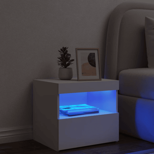 vidaXL Mesa de cabeceira com luzes LED 50x40x45 cm branco vidaXL Mesa de cabeceira com luzes LED 50x40x45 cm branco