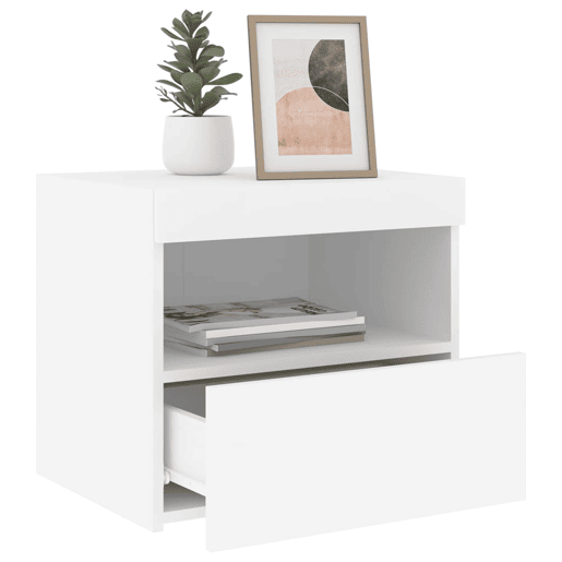 vidaXL Mesa de cabeceira com luzes LED 50x40x45 cm branco vidaXL Mesa de cabeceira com luzes LED 50x40x45 cm branco