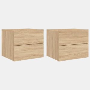 vidaXL Mesas de cabeceira de parede com luzes LED 2pcs carvalho sonoma