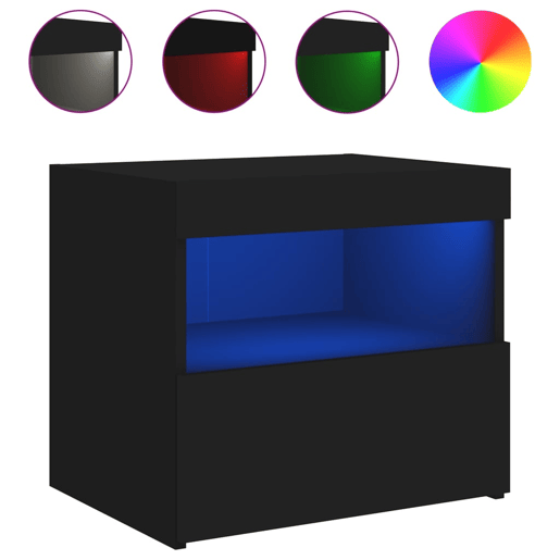 vidaXL Mesas de cabeceira c luzes LED 2 pcs 50x40x45 cm preto