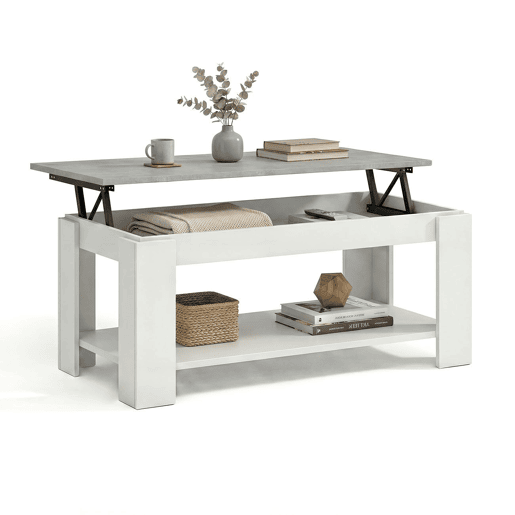 Mesa de centro com arrumação 102x43-54 cm Lya Branco Artik (Branco mate) - Cinzento Cimento 50 x 54 x 50 cm