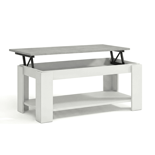 Mesa de centro com arrumação 102x43-54 cm Lya Branco Artik (Branco mate) - Cinzento Cimento 50 x 54 x 50 cm