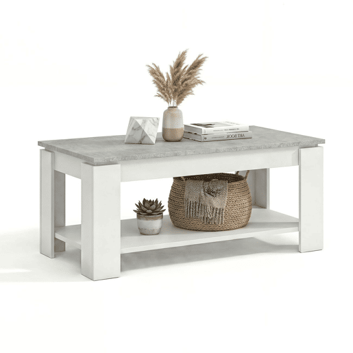 Mesa de centro com arrumação 102x43-54 cm Lya Branco Artik (Branco mate) - Cinzento Cimento 50 x 54 x 50 cm