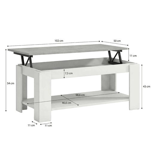 Mesa de centro com arrumação 102x43-54 cm Lya Branco Artik (Branco mate) - Cinzento Cimento 50 x 54 x 50 cm