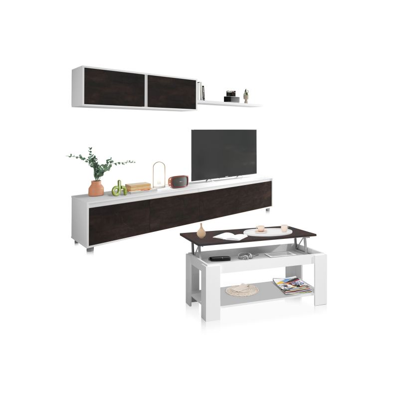 Pack salón con mesa de centro arlet plus blanco artik (blanco mate) - óxido 200 x 43 x 41 cm