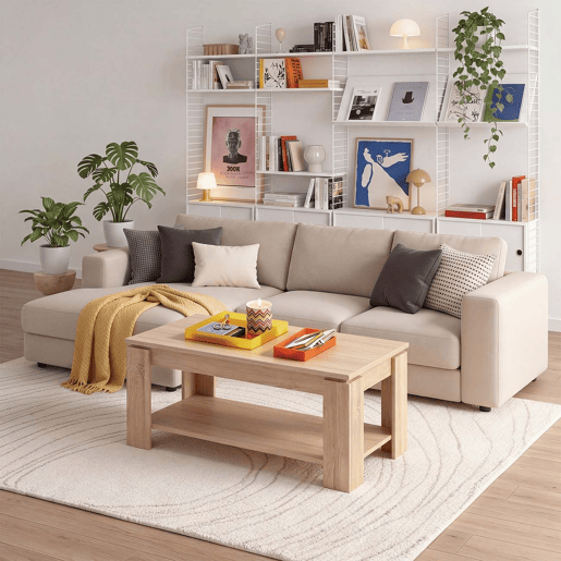 Mesa de centro com arrumação 102x43-54 cm Lya Carvalho canadiano 50 x 54 x 50 cm Mesa de centro com arrumação 102x43-54 cm Lya Carvalho canadiano 50 x 54 x 50 cm