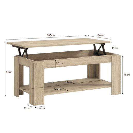 Mesa de centro com arrumação 102x43-54 cm Lya Carvalho canadiano 50 x 54 x 50 cm Mesa de centro com arrumação 102x43-54 cm Lya Carvalho canadiano 50 x 54 x 50 cm