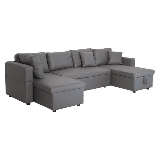 Sofá panorámico convertible en polipiel SCOTT 4 plazas gris