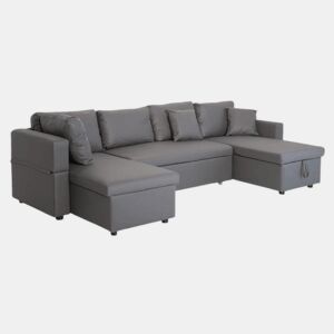 Sofá panorámico convertible en polipiel SCOTT 4 plazas gris