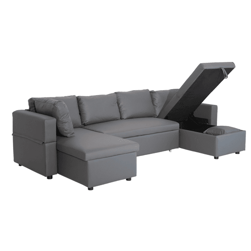 Sofá panorámico convertible en polipiel SCOTT 4 plazas gris