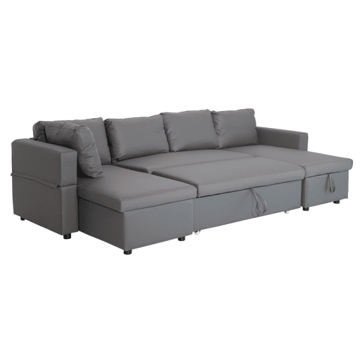 Sofá panorámico convertible en polipiel SCOTT 4 plazas gris