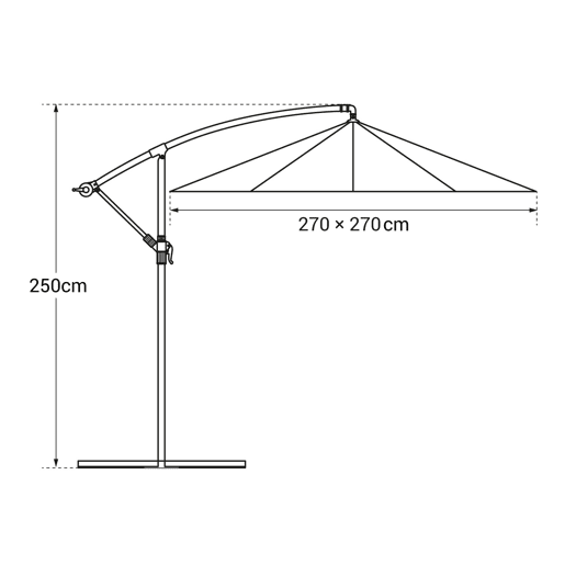 Sombrilla excéntrica MOLOKAI cuadrada 2,7x2,7 m color gris + funda