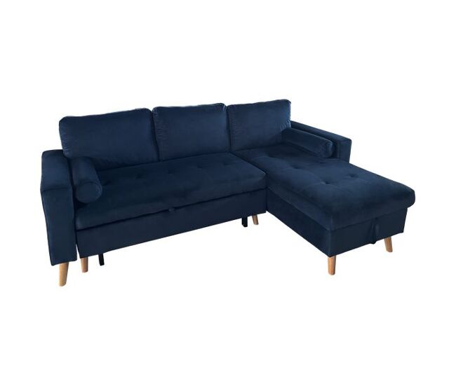 Sofá cama esquinero de 3 plazas james en terciopelo azul