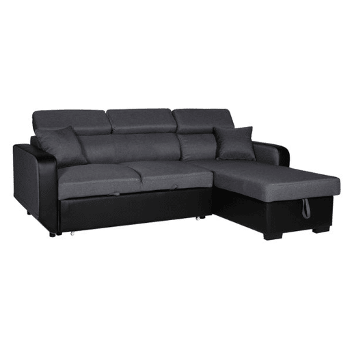 Sofá convertible de 3 plazas WARREN gris y negro