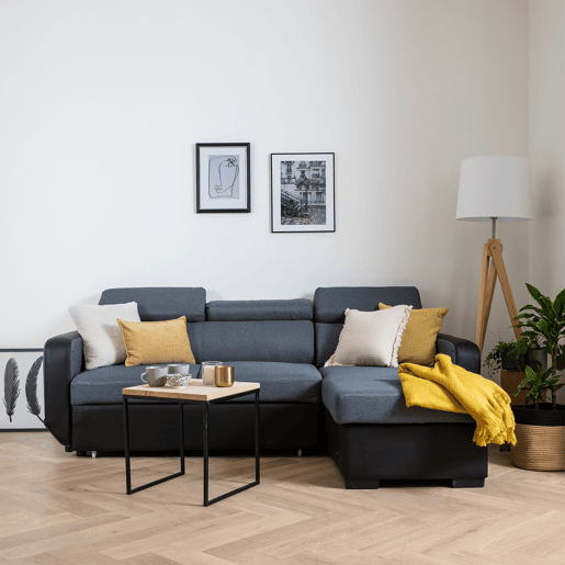 Sofá convertible de 3 plazas WARREN gris y negro
