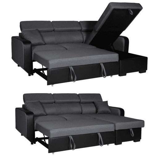 Sofá convertible de 3 plazas WARREN gris y negro