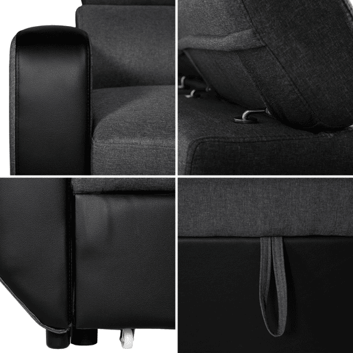 Sofá convertible de 3 plazas WARREN gris y negro