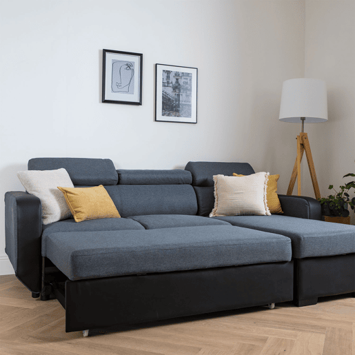 Sofá convertible de 3 plazas WARREN gris y negro