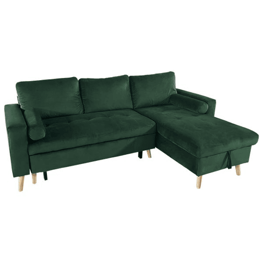 Sofá cama esquinero de 3 plazas JAMES de terciopelo verde