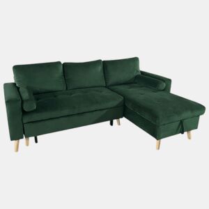 Sofá cama esquinero de 3 plazas JAMES de terciopelo verde