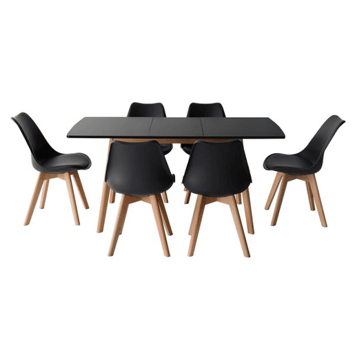 Conjunto de mesa extensible 120-160cm HELGA y 6 sillas NORA