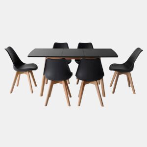 Conjunto de mesa extensible 120-160cm HELGA y 6 sillas NORA