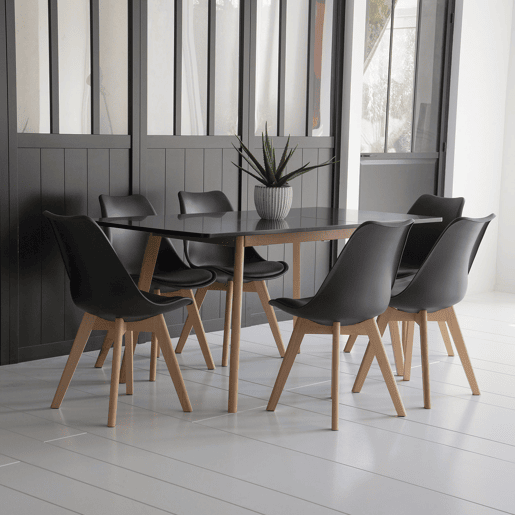 Conjunto de mesa extensible 120-160cm HELGA y 6 sillas NORA