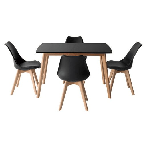 Conjunto de mesa extensible HELGA 120 - 160cm y 4 sillas NORA