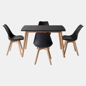 Conjunto de mesa extensible HELGA 120 - 160cm y 4 sillas NORA