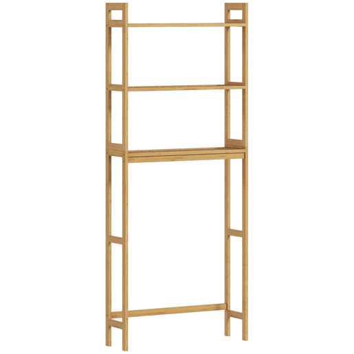 kleankin Estante sobre Sanita de Bambu Estante Casa de Banho com 3 Prateleiras Pés com Almofadas Antiderrapantes e Anti-Tombo Estilo Moderno 68x20x135 cm Madeira