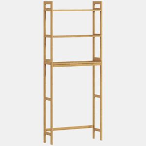 kleankin Estante sobre Sanita de Bambu Estante Casa de Banho com 3 Prateleiras Pés com Almofadas Antiderrapantes e Anti-Tombo Estilo Moderno 68x20x135 cm Madeira
