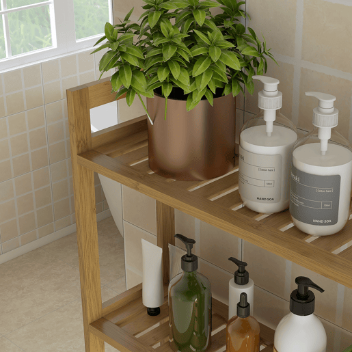 kleankin Estante sobre Sanita de Bambu Estante Casa de Banho com 3 Prateleiras Pés com Almofadas Antiderrapantes e Anti-Tombo Estilo Moderno 68x20x135 cm Madeira
