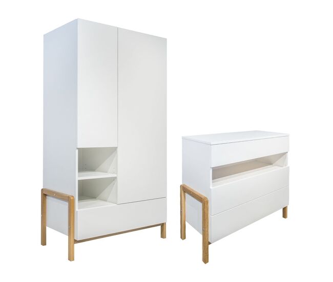 Cómoda 3 cajones y armario 2 puertas 1 cajón kocot kids victor - blanco y roble