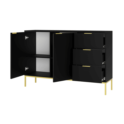 Aparador Seattle preto com 2 portas e 3 gavetas