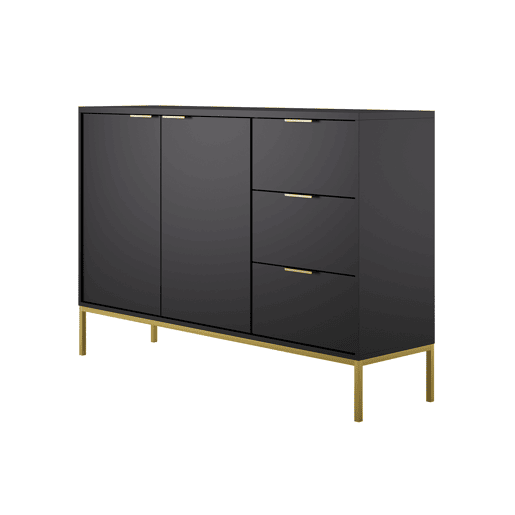 Aparador Seattle preto com 2 portas e 3 gavetas