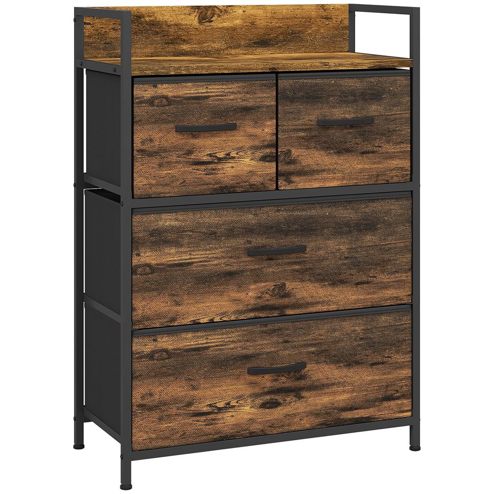 Homcom mueble organizador cajonera de tela con cajones plegables estante abierto y marco de acero estilo industrial para salón recibidor dormitorio