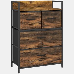 HOMCOM Cómoda de Quarto Armário de Armazenamento com 4 Gavetas Dobráveis Prateleira Aberta e Estrutura de Aço para Sala Entrada 60x29x85 cm Castanho Rústico