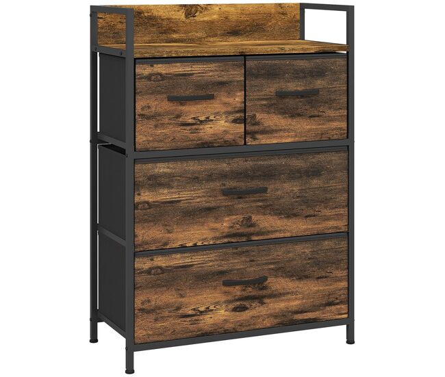 Homcom mueble organizador cajonera de tela con cajones plegables estante abierto y marco de acero estilo industrial para salón recibidor dormitorio