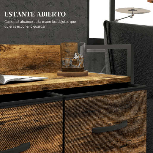 HOMCOM Cómoda de Quarto Armário de Armazenamento com 4 Gavetas Dobráveis Prateleira Aberta e Estrutura de Aço para Sala Entrada 60x29x85 cm Castanho Rústico