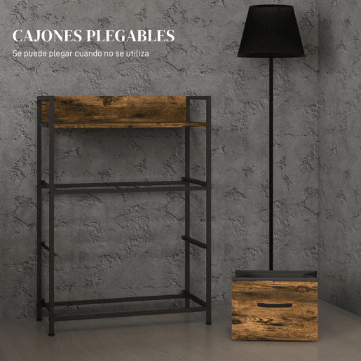 HOMCOM Cómoda de Quarto Armário de Armazenamento com 4 Gavetas Dobráveis Prateleira Aberta e Estrutura de Aço para Sala Entrada 60x29x85 cm Castanho Rústico