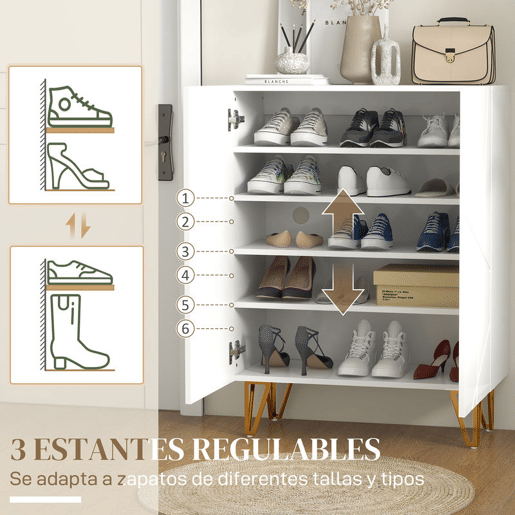 HOMCOM Móvel Sapateira de Entrada Armário Sapateira com Prateleiras Ajustáveis para 15-20 Pares de Sapatos para Corredor Entrada 72x31,5x95 cm Branco