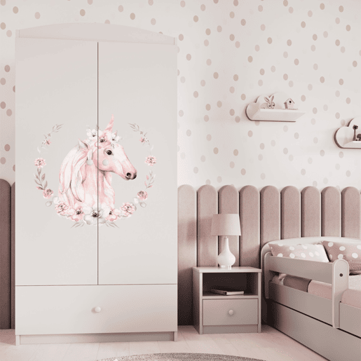Armário de 2 portas e 1 gaveta Kocot Kids Babydream Unicorn - Branco