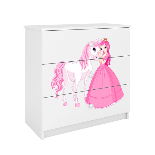 Kocot Kids Babydream Cómoda de 3 gavetas A Princesa e o Cavalo - Branco