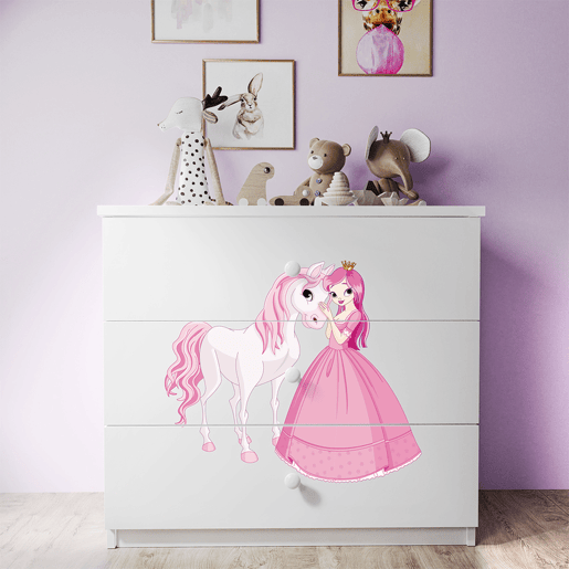 Kocot Kids Babydream Cómoda de 3 gavetas A Princesa e o Cavalo - Branco